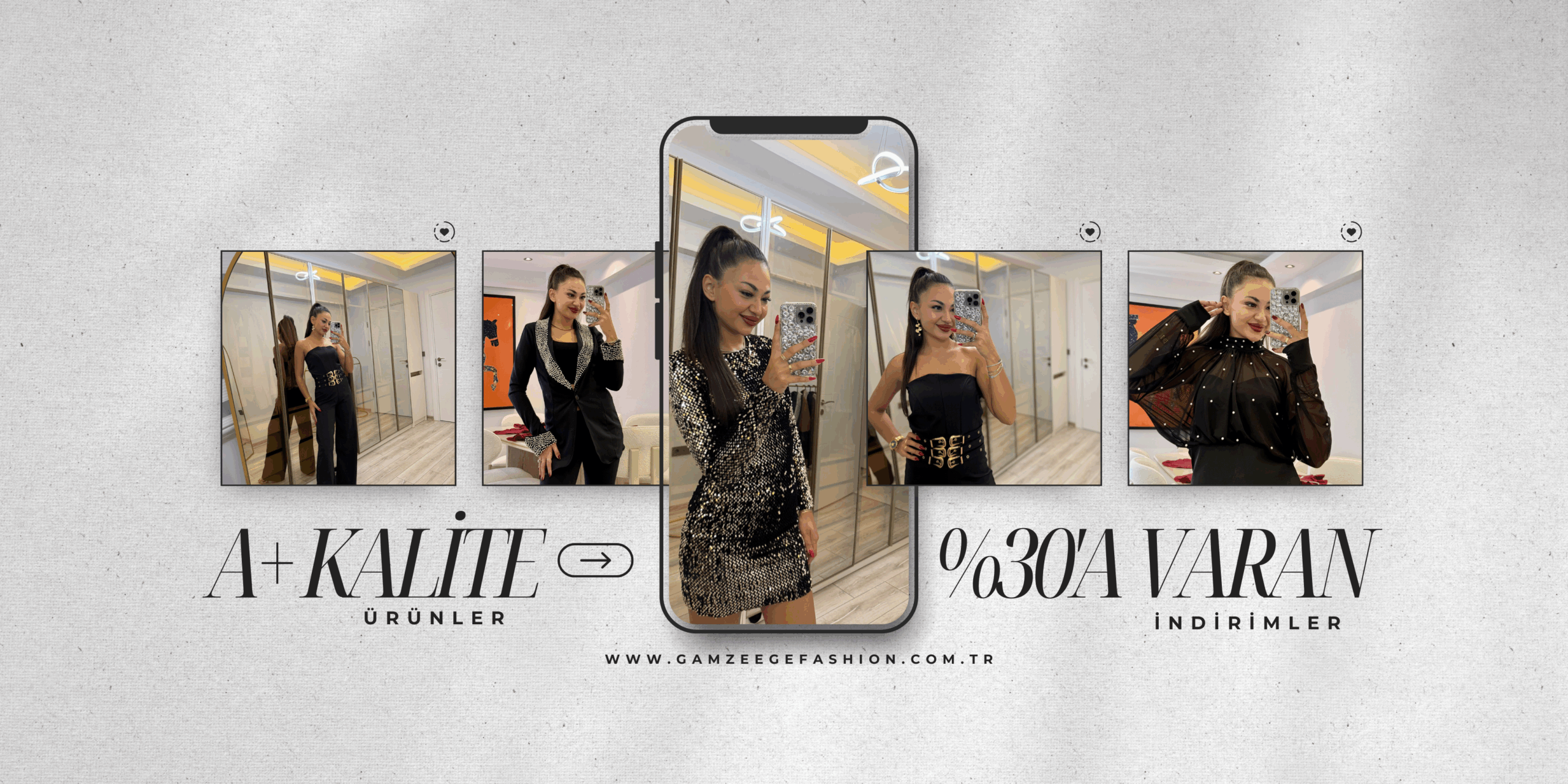 Gray Black Aesthetic Phone Mockup Fashion Shop Promotion Banner